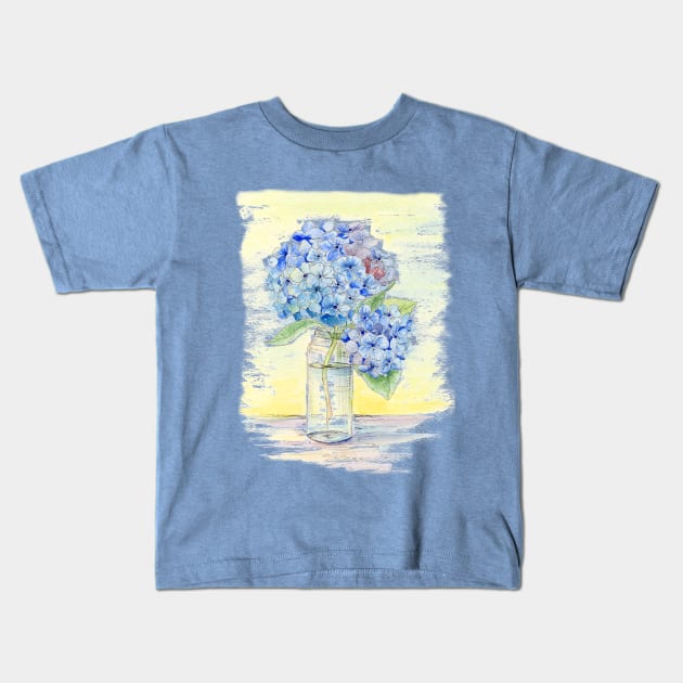 Blue Hydrangea, Still Life Kids T-Shirt by JessicaRose